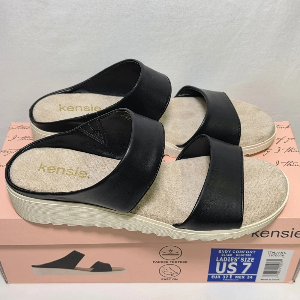 Kensie Endy Comfort Black Two Strap Slide Platform Sandals KS261620 Womens 7